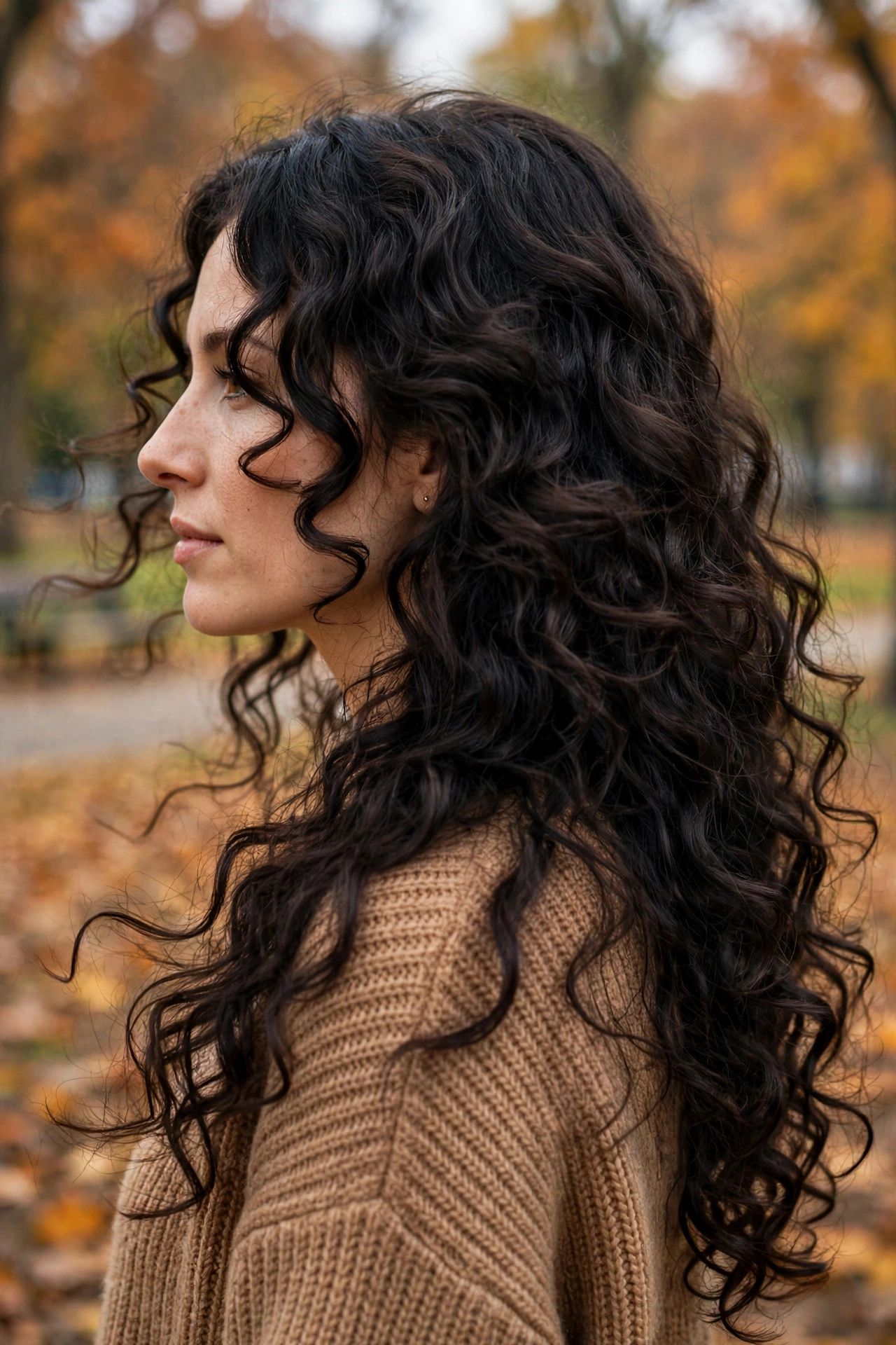 Long curly butterfly layers with face-framing curls