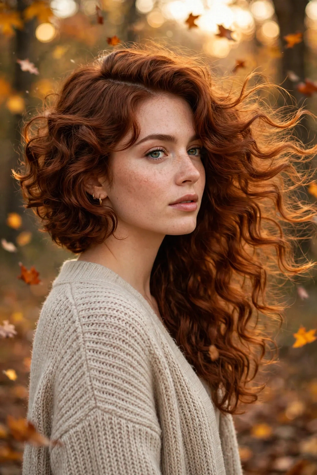 Windswept curly butterfly cut with deep side part